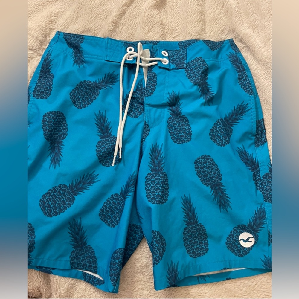 EUC Hollister Blue Pineapple Patterned Swim Trunks